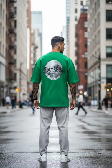 Tricou barbati verde, cu imprimeu pe spate, oversize 11821 O1-3.2